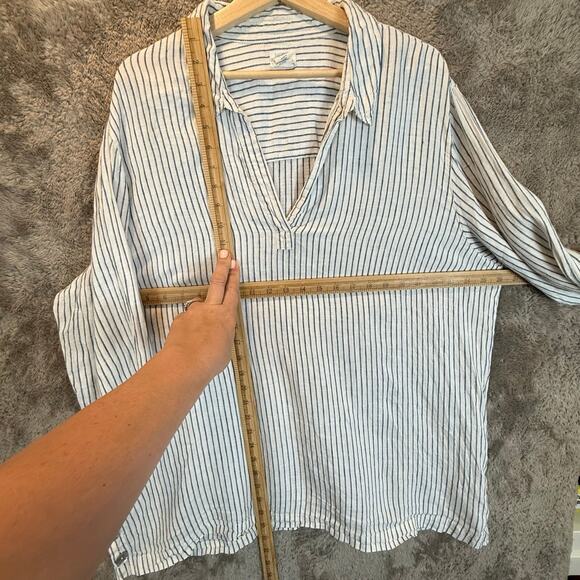 Sigrid Olsen Linen Blue White Stripe Tunic Top Popover Blouse Buttons 2X 2XL - Picture 9 of 9